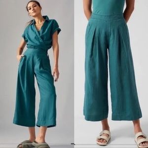 ATHLETA Playa 100% Linen Wide Leg Crop Pant Borealis Green size 16, Summer ‘22